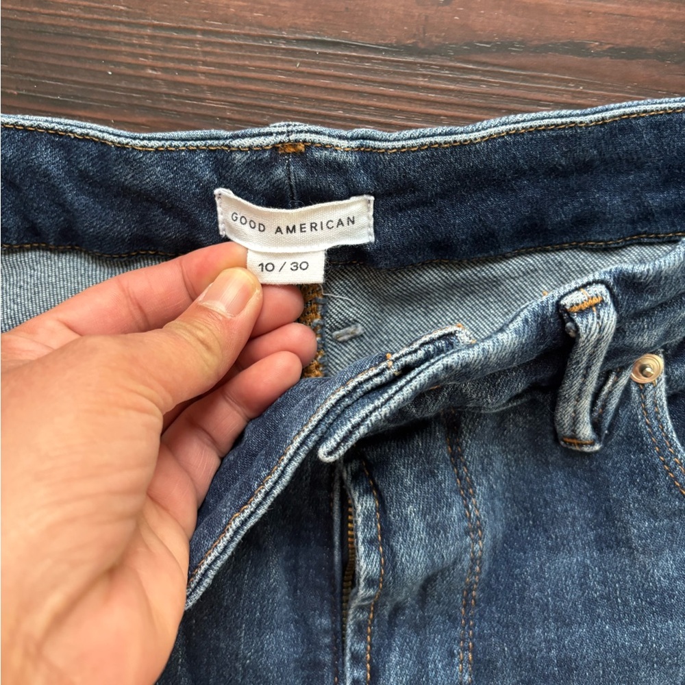 Good American Women’s High Rise Bootcut Flare Jeans Dark Wash Stretch Denim Y2K - Picture 11 of 13